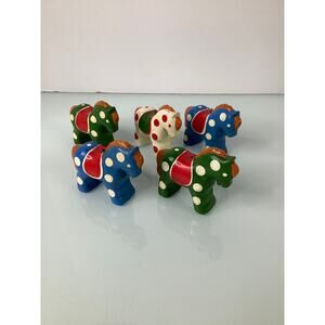 Korea Ceramic Horse Christmas Ornaments Chunky set of 5 Vintage